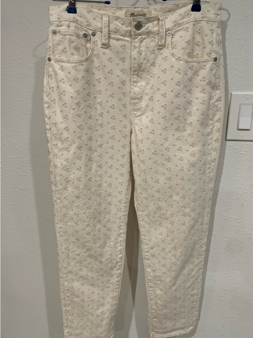 Madewell The Perfect Vintage Jeans, Cream Straight-Leg Embroidered Eyelet